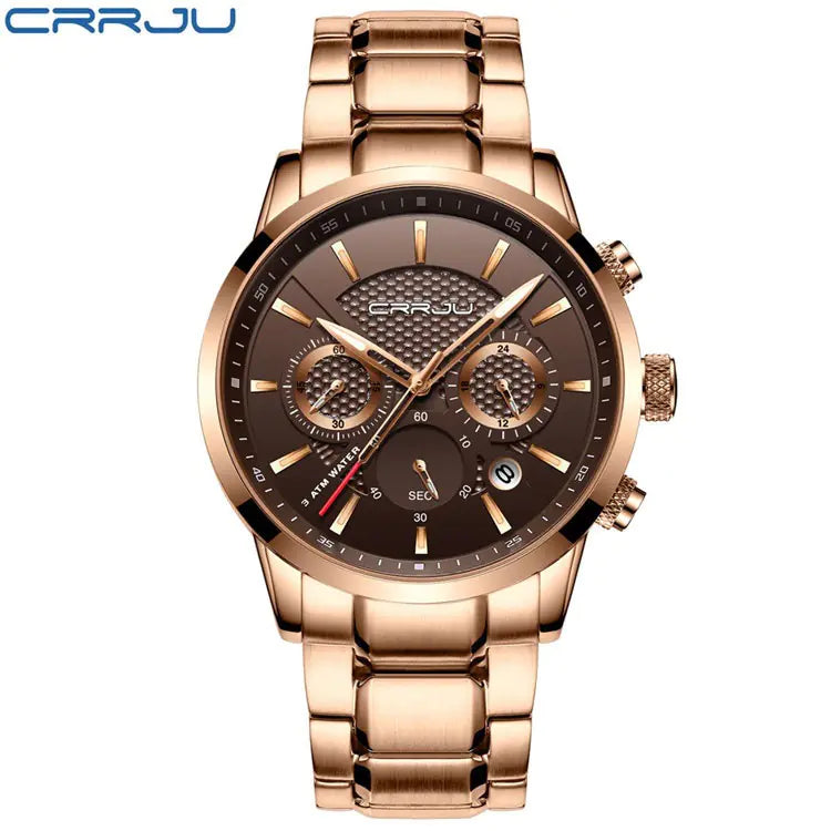 CRRJU Men's Quartz Watch with Calendar and Steel Band