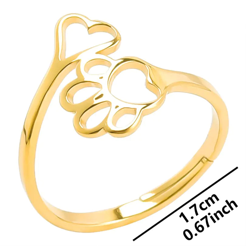 Adjustable Stainless Steel Ring with Love Heart Design