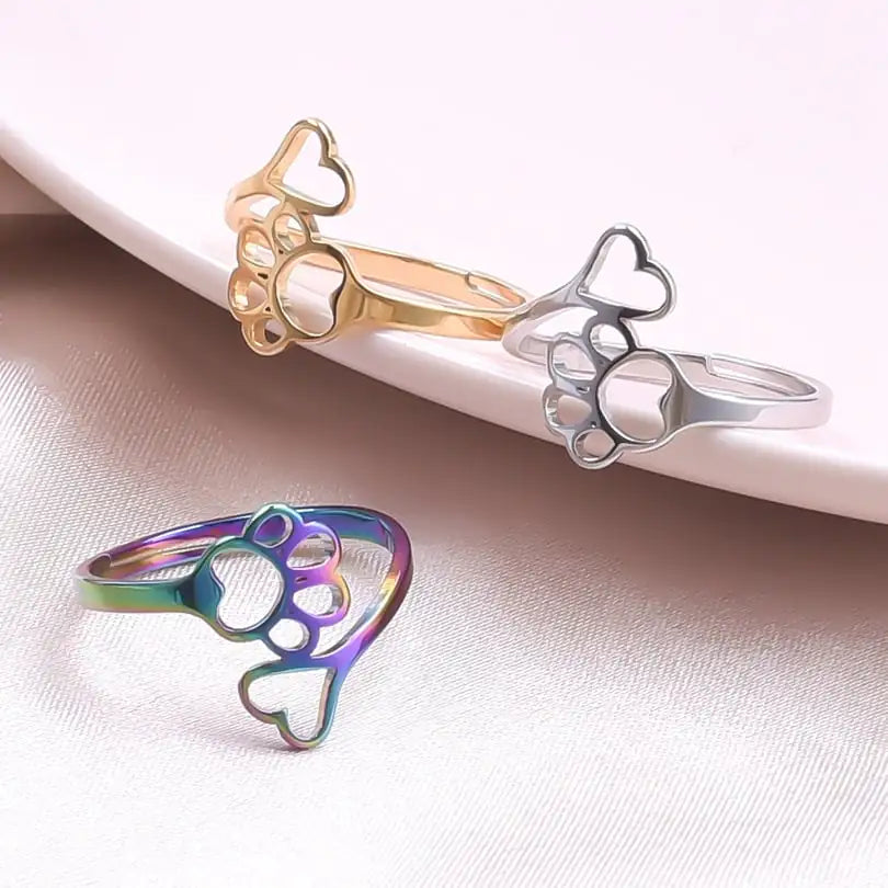 Adjustable Stainless Steel Ring with Love Heart Design