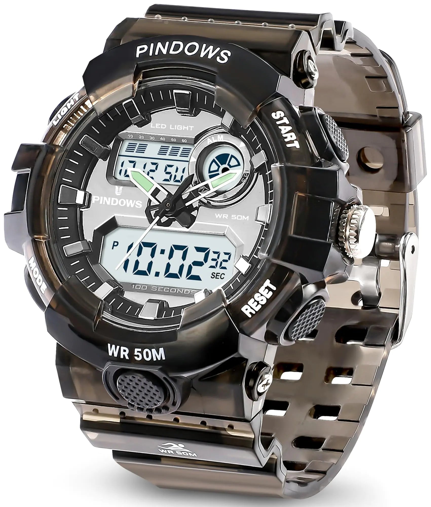 PINIDOUS Womens Watch for Women  Digital Sports Watch7 Color LED Light Large Analog Digital Display Waterproof Watch with Alarm Stopwatch Hourly Chime Multi-Function Wrist Watches
