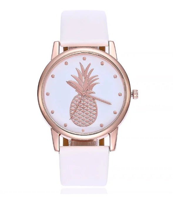 Pineapple Pattern Women's Quartz Watch with Leather Strap