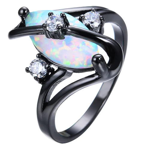Opal Ring, Marquise Ring, S-Shaped Diamond Ring