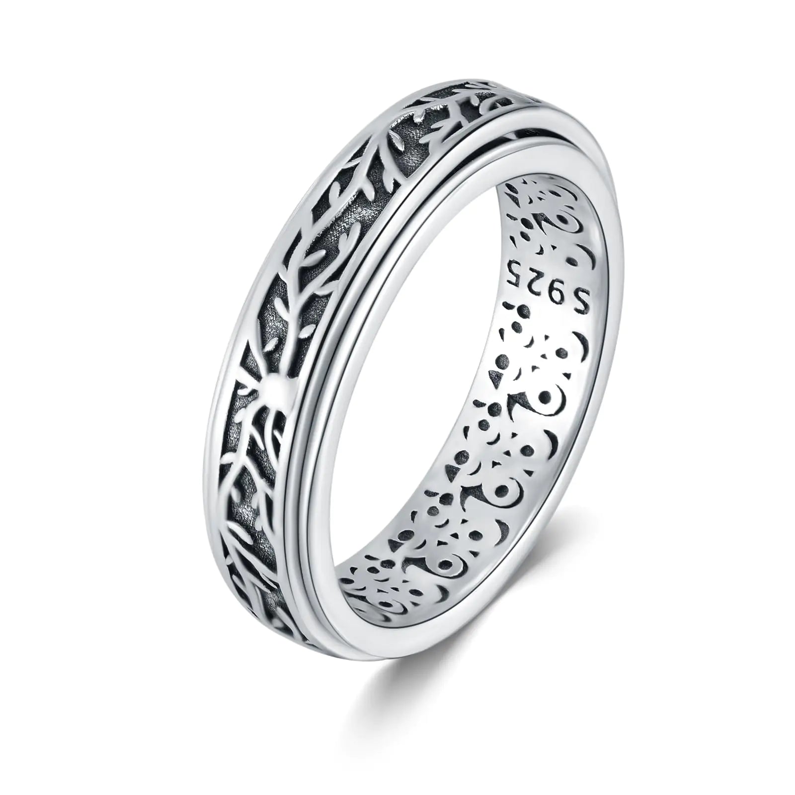 URONE Tree of Life Fidget Ring 925 Sterling Silver Tree of Life Spinner Ring for Women Anxiety Rings Tree of Life Spinning Ring Fidget Jewelry Gifts for Women-Size 7