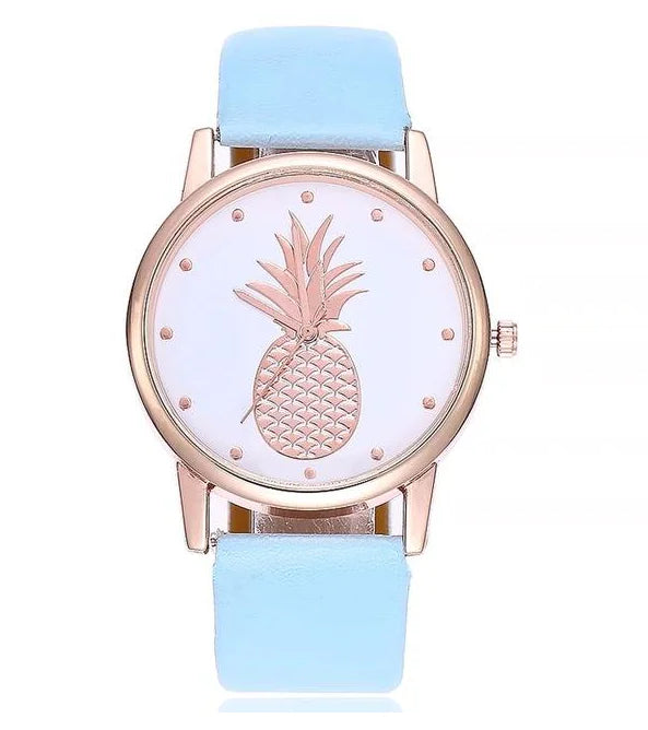 Pineapple Pattern Women's Quartz Watch with Leather Strap