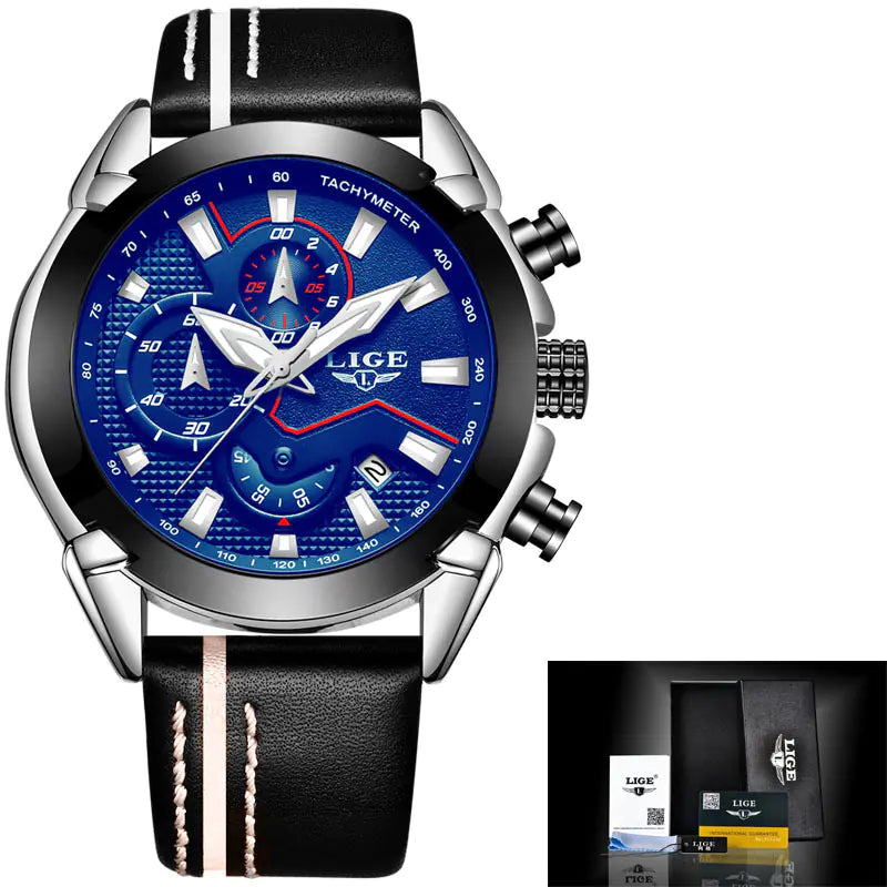 Men's Waterproof Leather Watch with Multi-Function Luminous