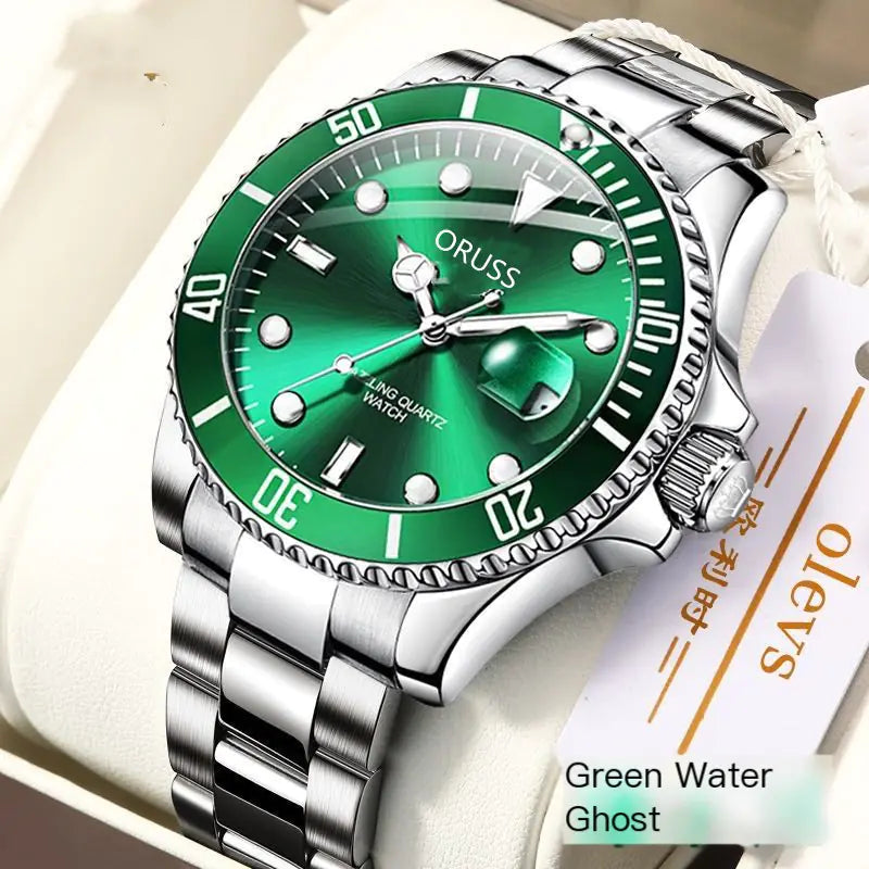 ORUSS Men's Waterproof Green Submariner Watch with Luminous