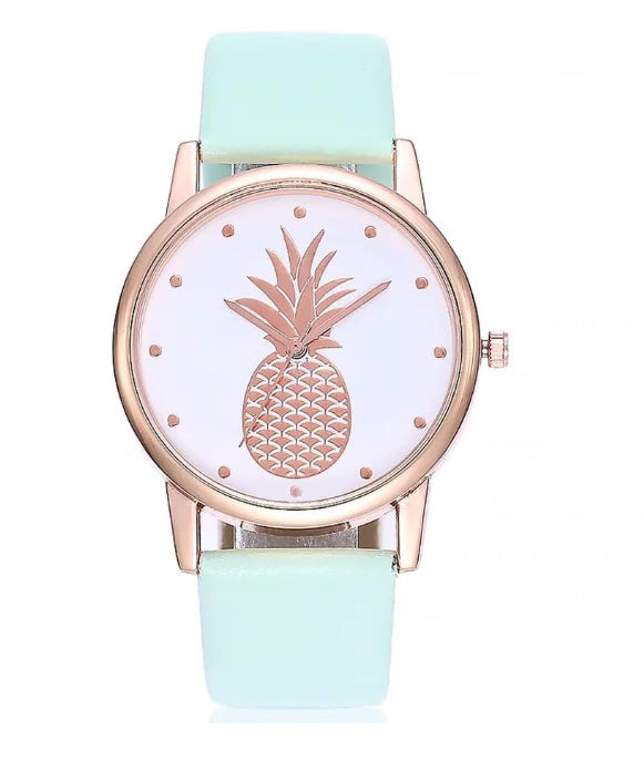 Pineapple Pattern Women's Quartz Watch with Leather Strap