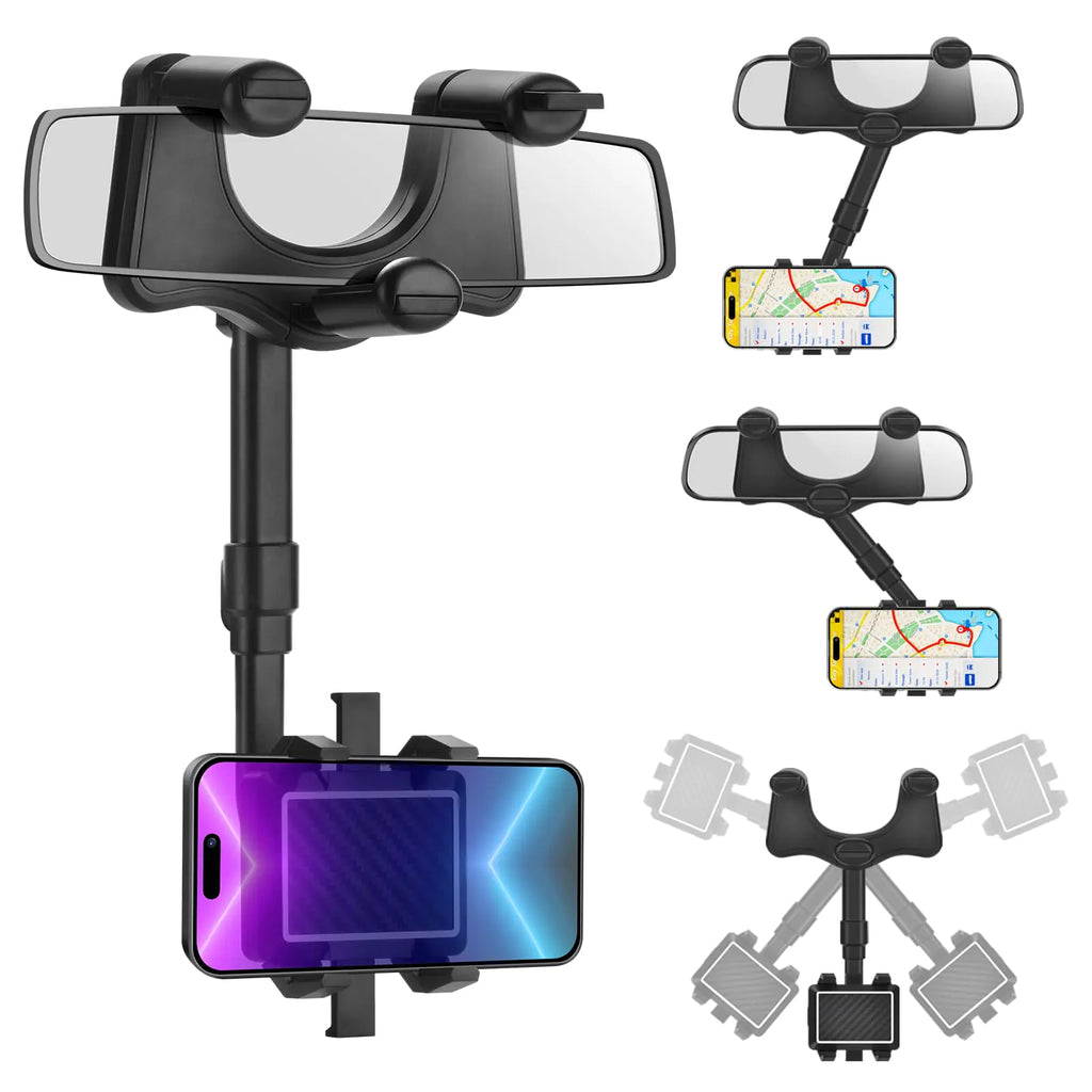 softum Rearview Mirror Phone Holder for Car - 2024 New Upgraded 360° Rotatable and Retractable Car Phone Holder Rear View Mirror Phone Holder Car Phone Holder Rear View Mirror Mount (1 Pack)