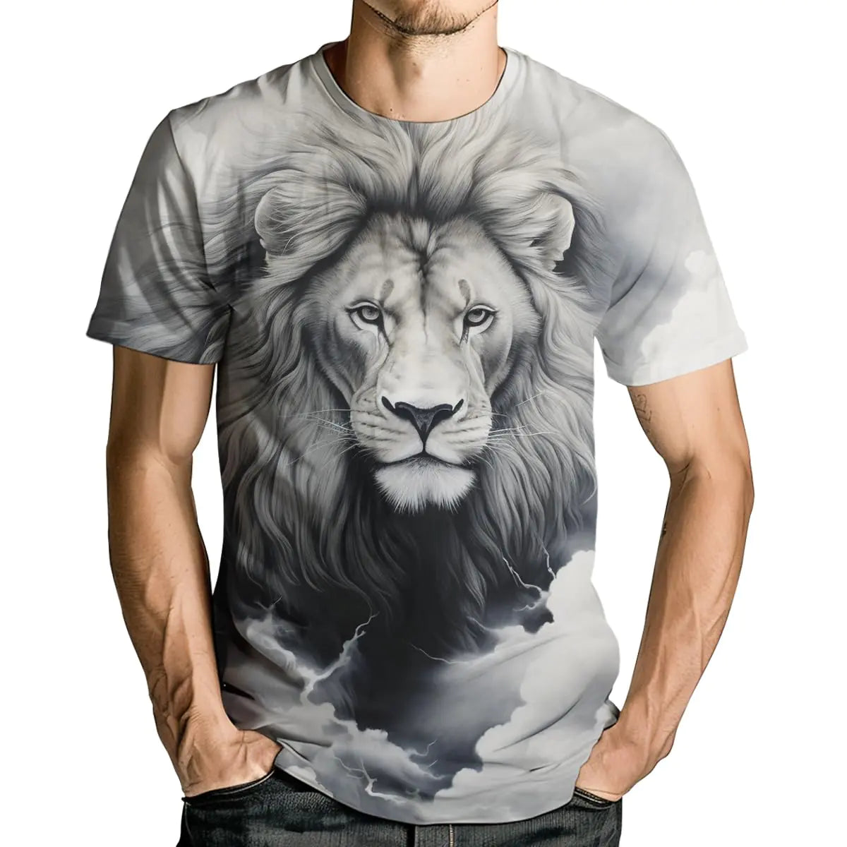 Liohans Mens Animal Lion 3D Printed T-Shirt Casual Short Sleeve Tee ShirtGrey14XL