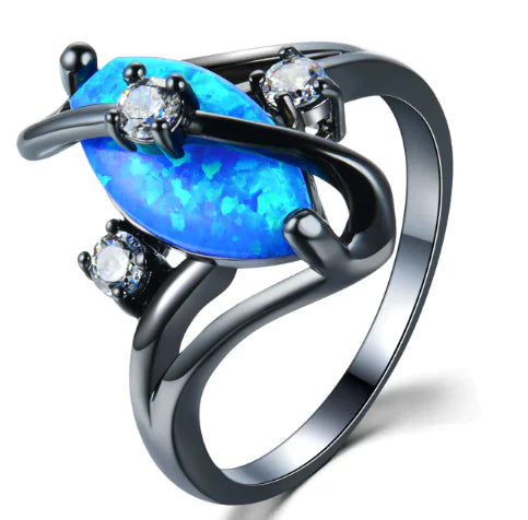 Opal Ring, Marquise Ring, S-Shaped Diamond Ring