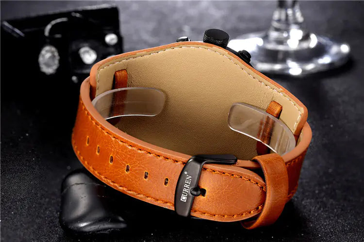 CURREN 8225 Men's Large Dial Leather Sports Watch