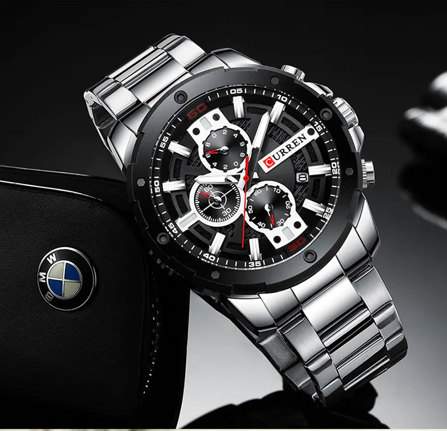Men's Steel Band Casual Quartz Watch with Calendar