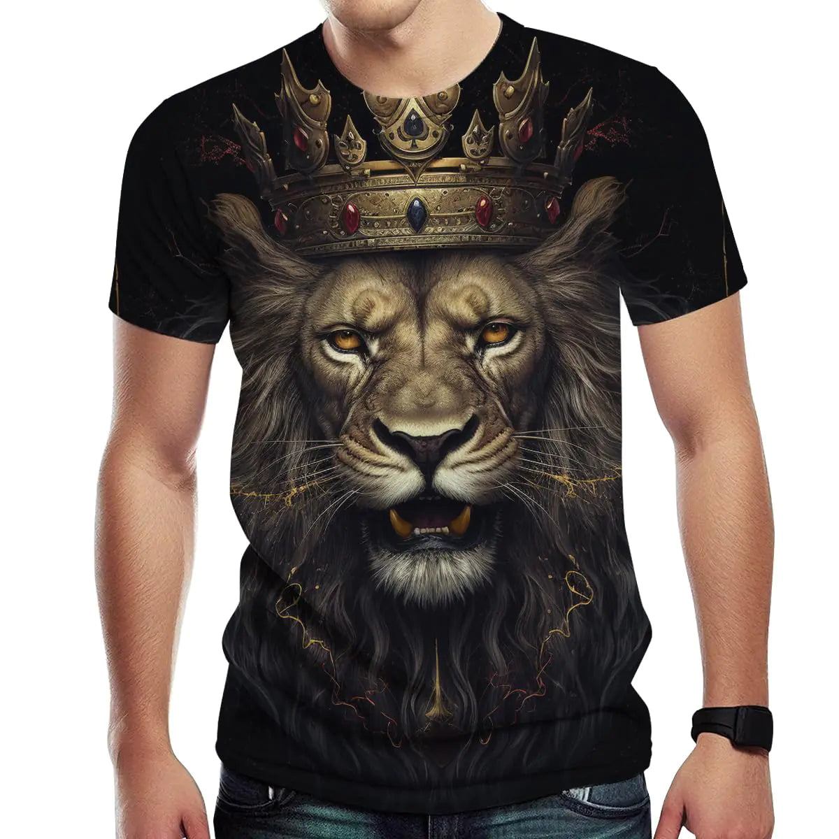 Hurspmr Mens Lion with Crown T-Shirt Casual Graphic Short Sleeve ShirtsBlack14XL