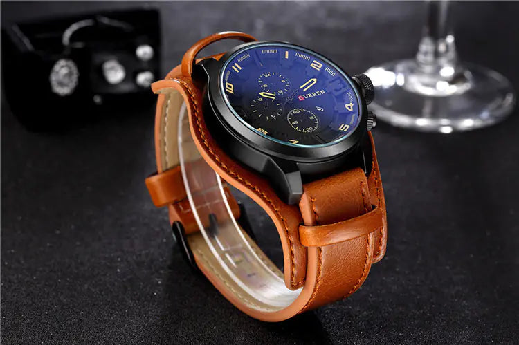 CURREN 8225 Men's Large Dial Leather Sports Watch