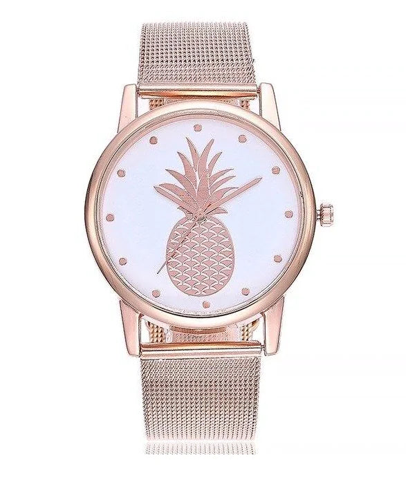 Pineapple Pattern Women's Quartz Watch with Leather Strap