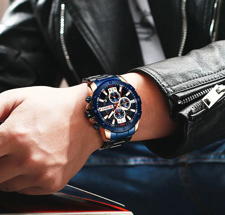 Men's Steel Band Casual Quartz Watch with Calendar