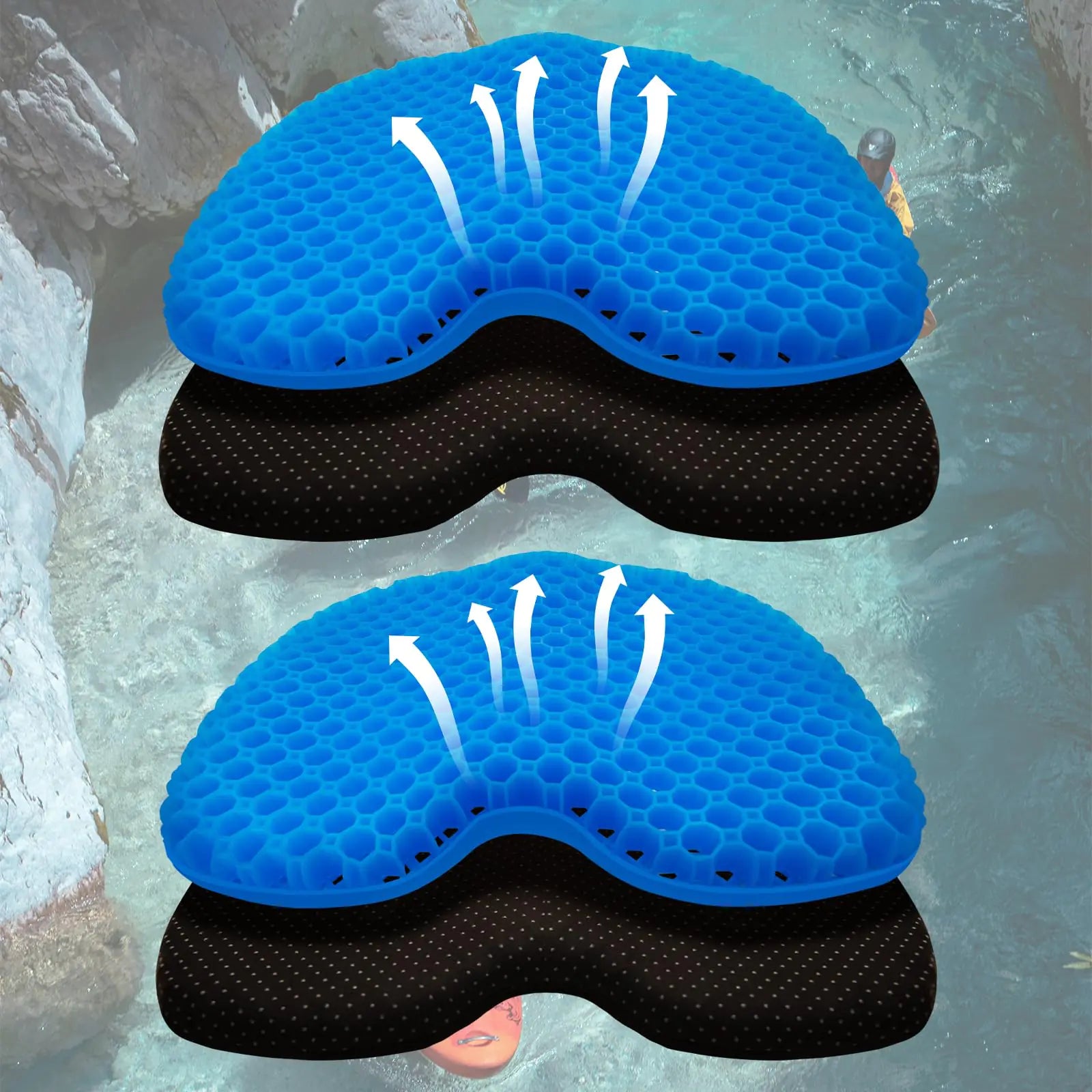 ohaayoo Kayak Seat Cushion Thicken Anti Slip Waterproof Gel Kayak Seat Portable Canoe Rowing Rubber Dinghy Pad for Stadium Sit in Kayak Inflatable Fishing Kayak Canoe Kayak Accessories (2pcs/Blue)