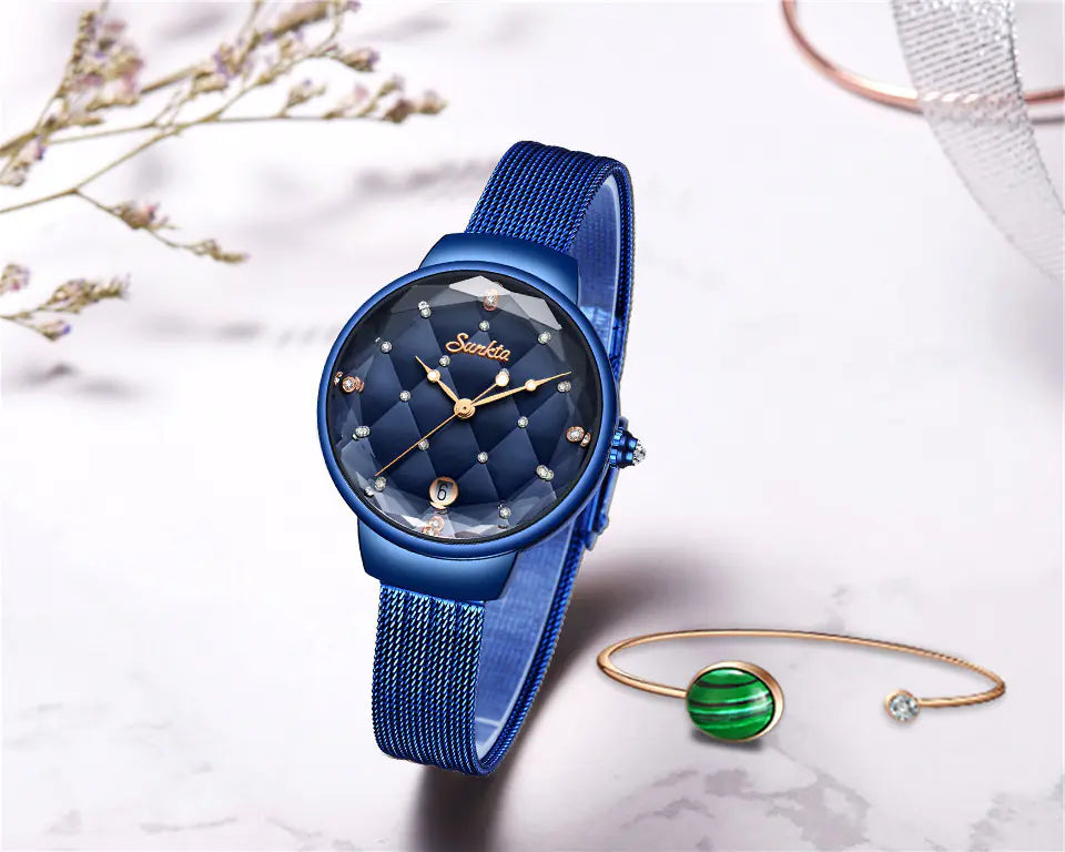 Sunkta Women's Fashion Quartz Watch with Diamond Bracelet