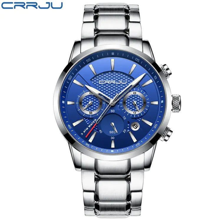 CRRJU Men's Quartz Watch with Calendar and Steel Band