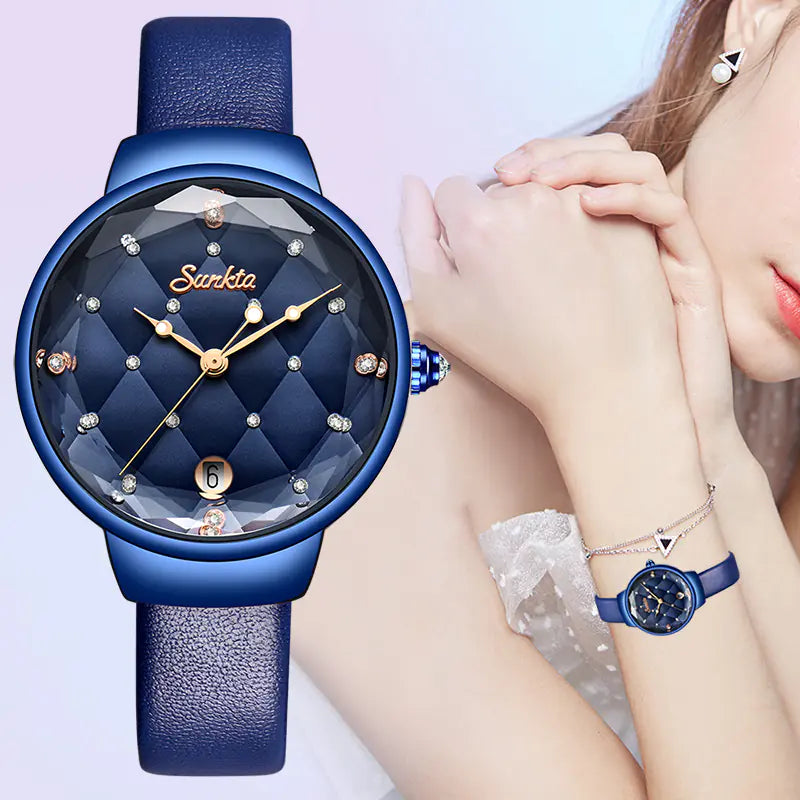 Sunkta Women's Fashion Quartz Watch with Diamond Bracelet