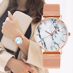 Fashion Rose Gold Mesh Band Marble Female Wrist Watch Luxury Women Quartz Watches Gifts Relogio Feminino